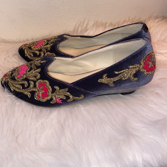 Rungg Gold Bloom handmade in India Velvet embellished shoes size 39/ US 8- 8.5 - Picture 6 of 12